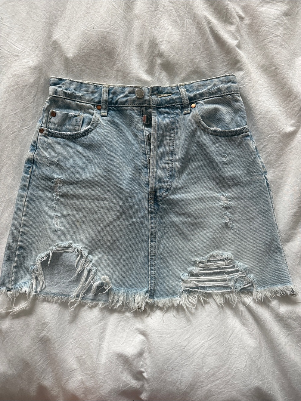 Stradivarius Light Blue Distressed Denim Skirt